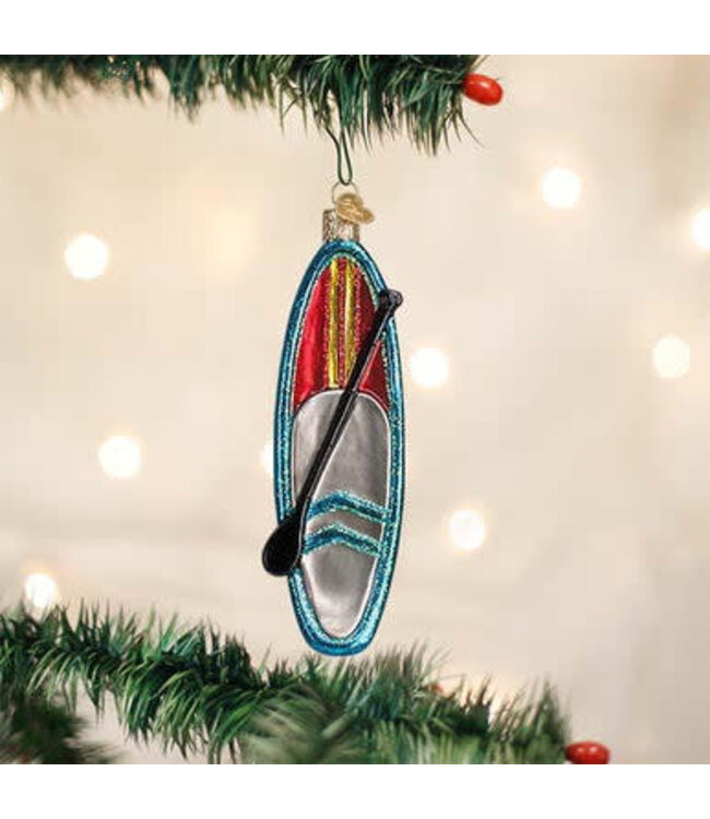 OLD WORLD CHRISTMAS Blue Stand Up Paddle Board Ornament