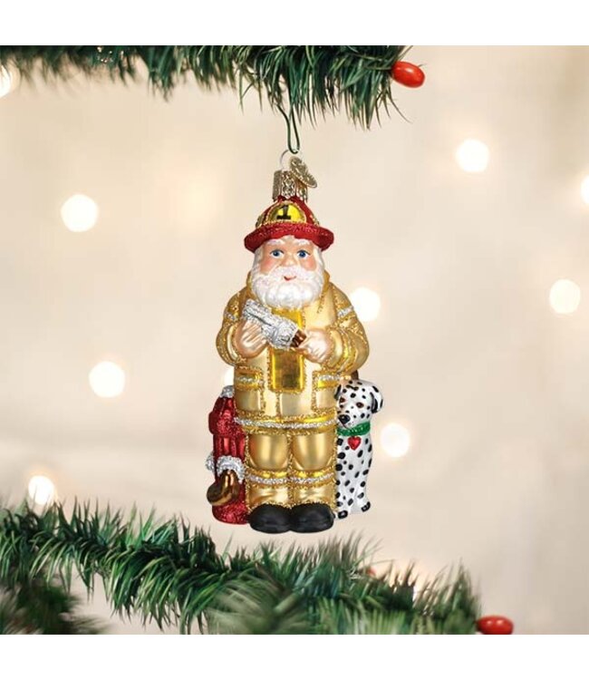 OLD WORLD CHRISTMAS Yellow Coat Fireman Santa Ornament