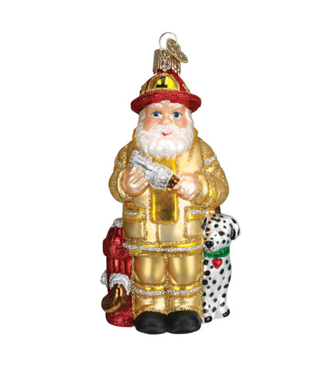 OLD WORLD CHRISTMAS Yellow Coat Fireman Santa Ornament