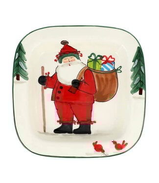 VIETRI Old St. Nick Small Rimmed Square Platter with Gifts