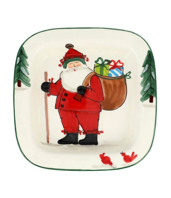 VIETRI Old St. Nick Small Rimmed Square Platter with Gifts