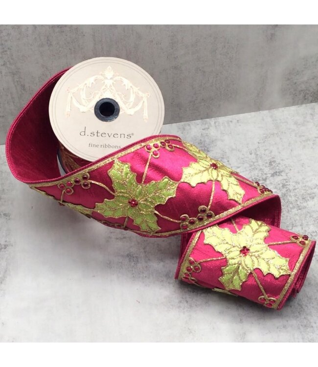 4" X 5yds Metallic Dupion Cut Out Jewel Holly