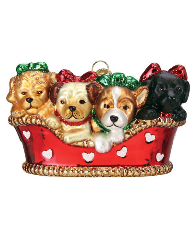 OLD WORLD CHRISTMAS Puppies In A Basket Ornament