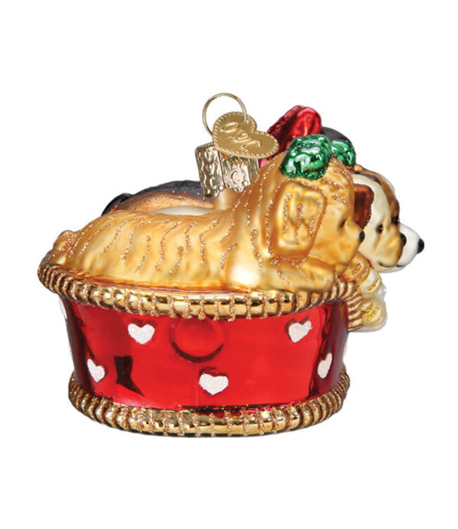 OLD WORLD CHRISTMAS Puppies In A Basket Ornament
