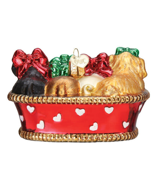 OLD WORLD CHRISTMAS Puppies In A Basket Ornament