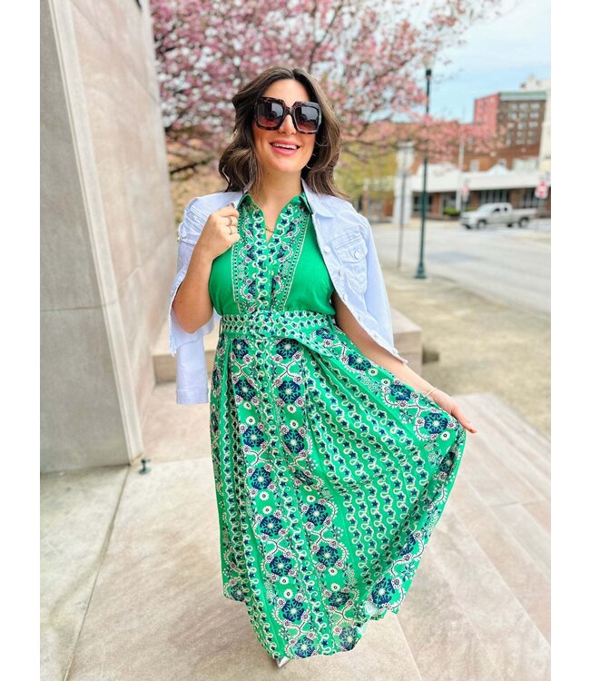 Patricia  Printed Halter Collared Maxi Dress