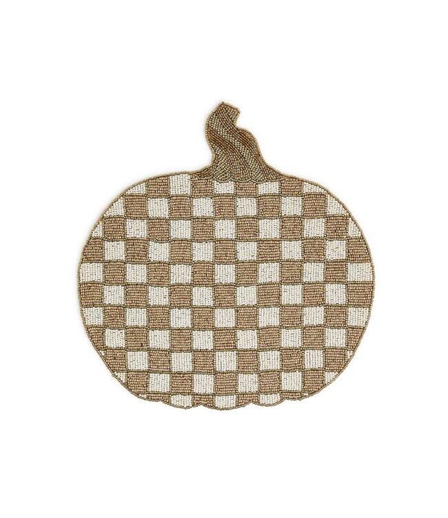 MACKENZIE CHILDS Mocha Check Pumpkin Beaded Placemat
