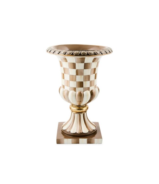MACKENZIE CHILDS Mocha Check Tabletop Pedestal Urn