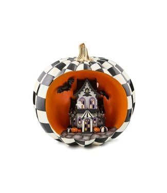 MACKENZIE CHILDS Halloween Illuminated Haunted House Pumpkin Scene