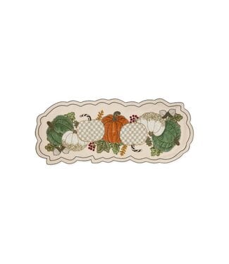 MACKENZIE CHILDS Mocha Check Pumpkin Beaded Table Runner