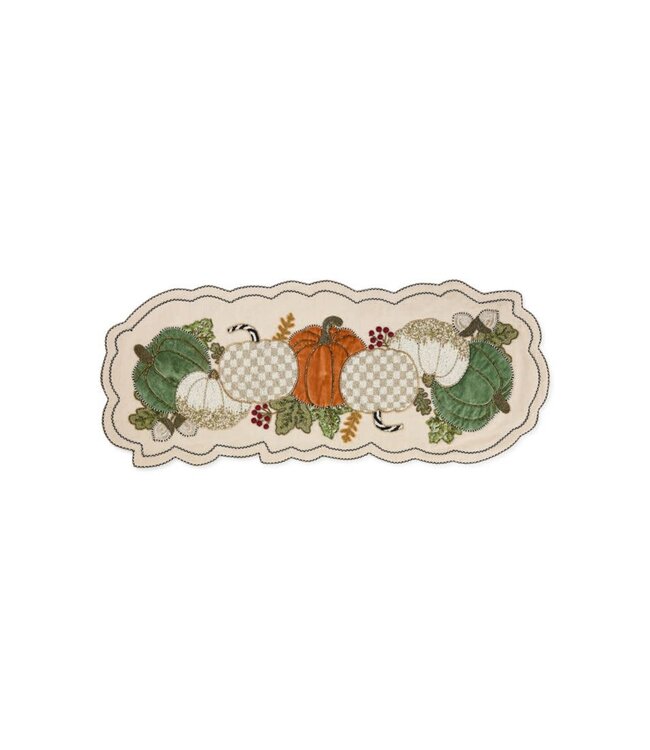 MACKENZIE CHILDS Mocha Check Pumpkin Beaded Table Runner