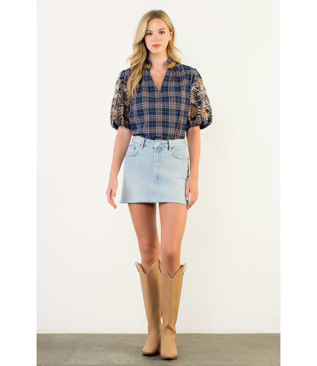 Gwen Embroidered Puff Sleeve Gingham Top