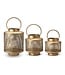 Gold Metal Mesh Lantern with Glass Hurricanes