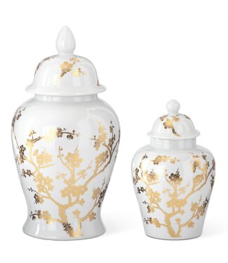 White & Gold Chinoiserie Vase with Lid - Sold Individually
