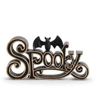 10.25 Inch Black & Gold Resin SPOOKY Cutout with 1 Glittered Bat