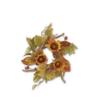 15 Inch Orange Sunflower Candle Ring with Mini Pumpkins Berry Spikes