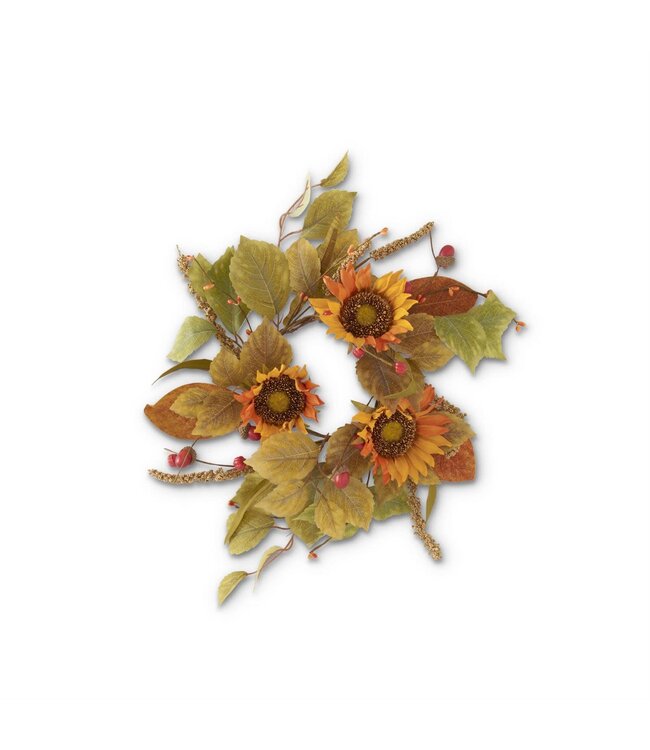 15 Inch Orange Sunflower Candle Ring with Mini Pumpkins Berry Spikes