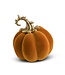 9.5 Inch Orange Velvet Pumpkin with Gold Filigree Stem