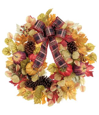24" Pumpkin/Pine Cone/Maple Wreath Fall