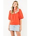 Gail Puff Sleeve Embroidery Detailed Neckline Top