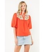 Gail Puff Sleeve Embroidery Detailed Neckline Top