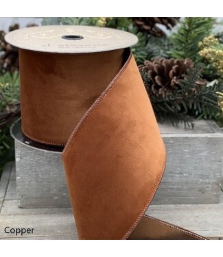 4" X 10 Yards Velvet Taffeta Back Copper Ribbon
