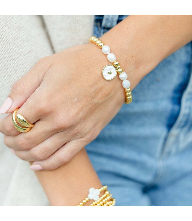 Heart + Pearls Stretch Charm Bracelet