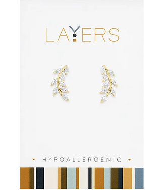 Gold CZ Leaf Stud Layers Earrings