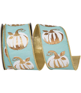 White Gilded Pumpkin Deluxe Wired Edge Ribbon