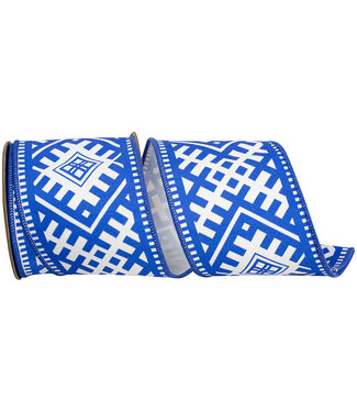 4 Inch Majestic Geometric Chinoiserie Deluxe Wired Edge Ribbon