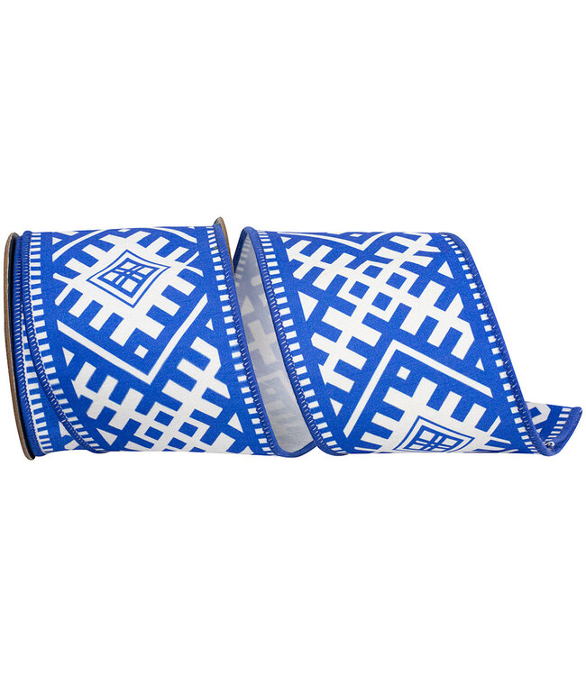 4 Inch Majestic Geometric Chinoiserie Deluxe Wired Edge Ribbon