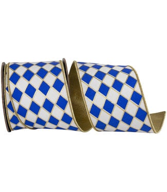 4 Inch Harlequin Solid Diamond Outline Gilded Deluxe Wired Edge Ribbon
