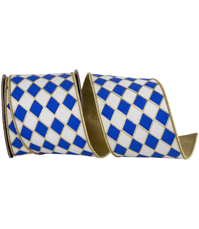 4 Inch Harlequin Solid Diamond Outline Gilded Deluxe Wired Edge Ribbon