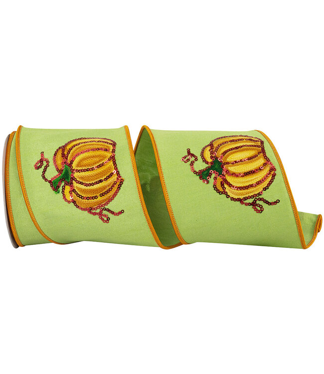 4 Inch Pumpkin Sequin Deluxe Wired Edge Citrus Ribbon