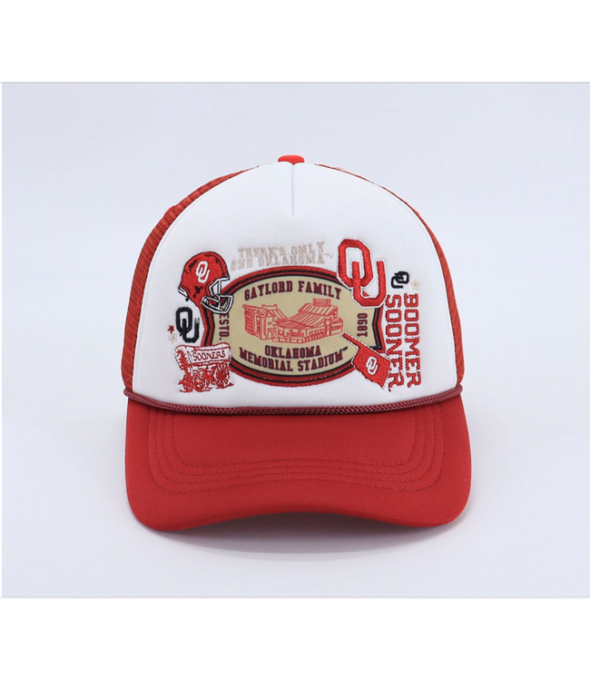 Oklahoma Layer Patch Foam Trucker Hat - White/Crimson