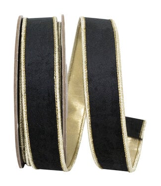 1 Inch Velvet Touch Deluxe Metallic Dupioni Backed Black Wired Edge Ribbon