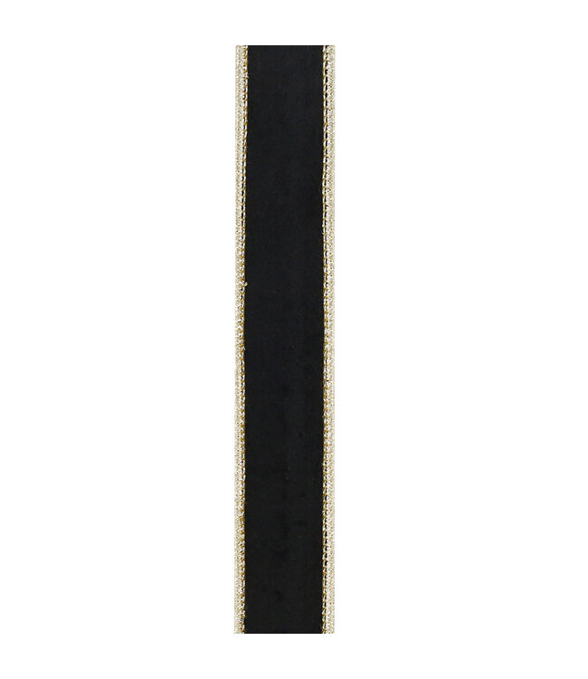1 Inch Velvet Touch Deluxe Metallic Dupioni Backed Black Wired Edge Ribbon