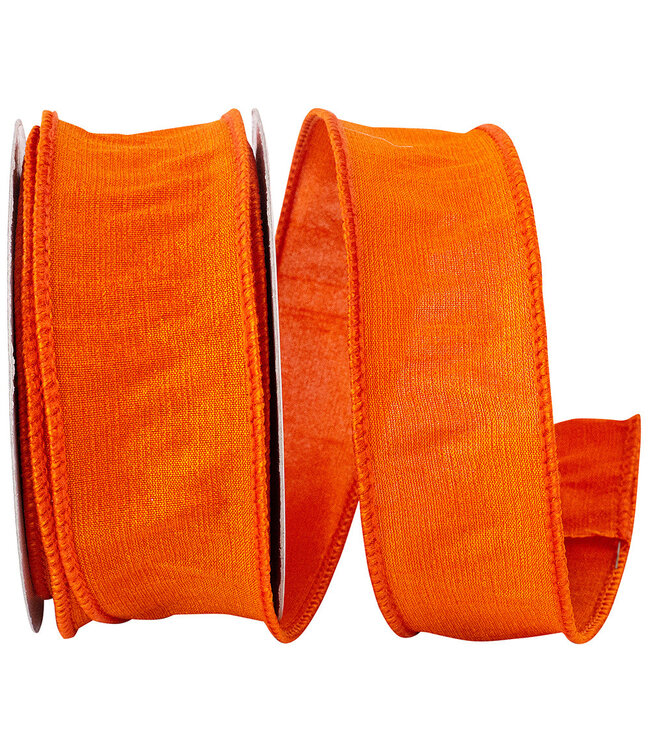 1-1/2 Inch Dupioni Flame Wired Edge Ribbon - Tangerine