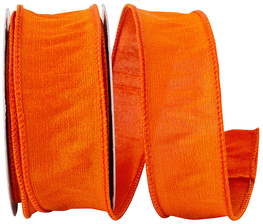 1-1/2 Inch Dupioni Flame Wired Edge Ribbon - Tangerine