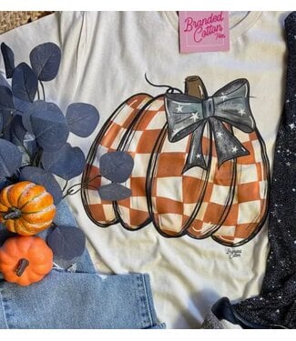 Checkered Pumpkin Bow Tee