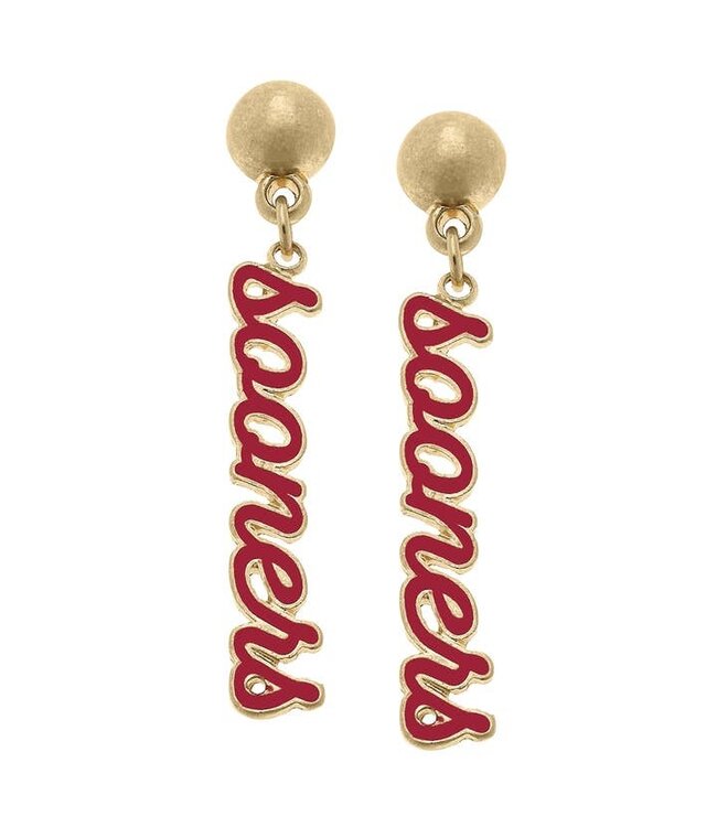 Oklahoma Sooners Enamel Script Earrings in Crimson