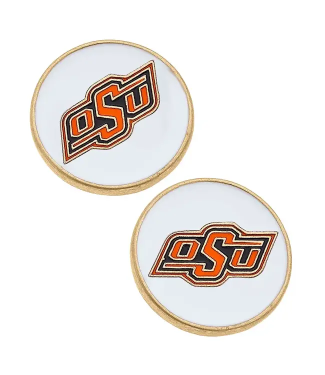 Oklahoma State Cowboys Enamel Disc Stud Earrings In White
