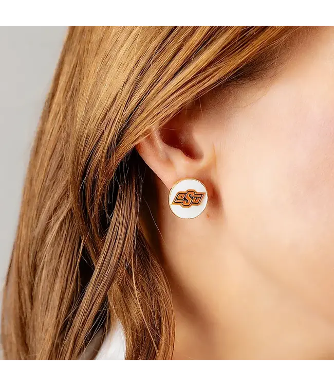 Oklahoma State Cowboys Enamel Disc Stud Earrings In White