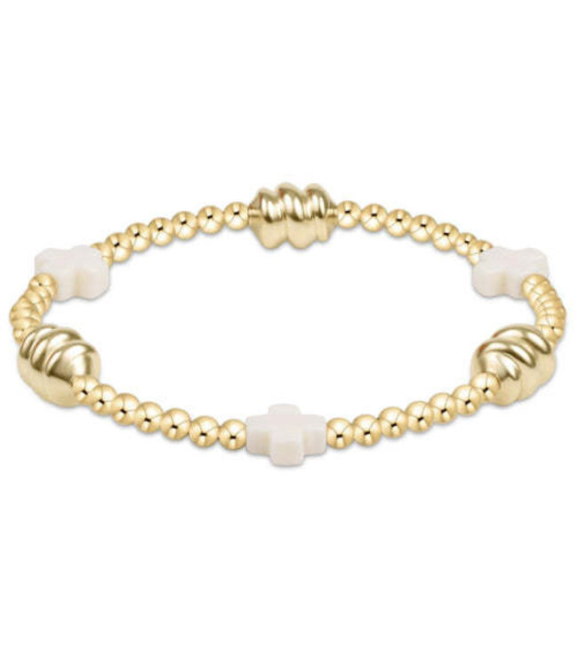 ENEWTON Signature Cross Admire Gold Pattern 3mm Bead Bracelet - Off-White