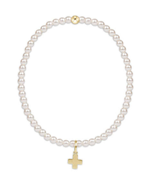 ENEWTON Classic Pearl 3mm Bead Bracelet - Signature Cross Gold Disc
