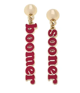 Oklahoma Sooners Slogan Earrings in Crimson/Shiny Gold