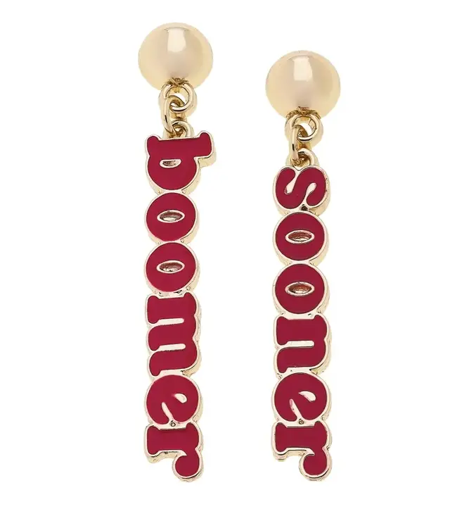 Oklahoma Sooners Slogan Earrings in Crimson/Shiny Gold