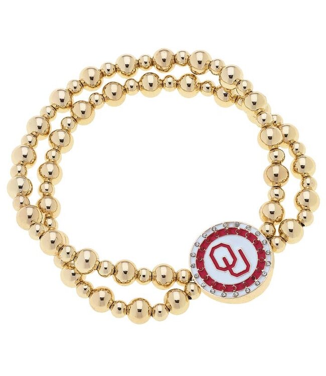 Oklahoma Sooners Pave Disc 2-Row Ball Bead Bracelet