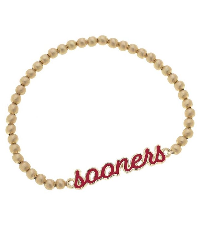 Oklahoma Sooners Enamel Script Stretch Bracelet In Crimson