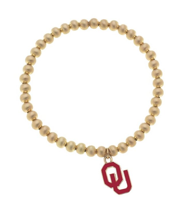 Oklahoma Sooners Ball Bead Stretch Bracelet in Satin Gold